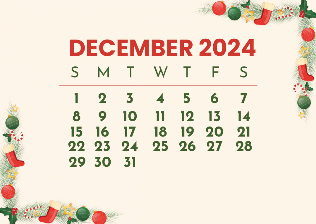 Horizontal December  Calendar Template - Edit Online