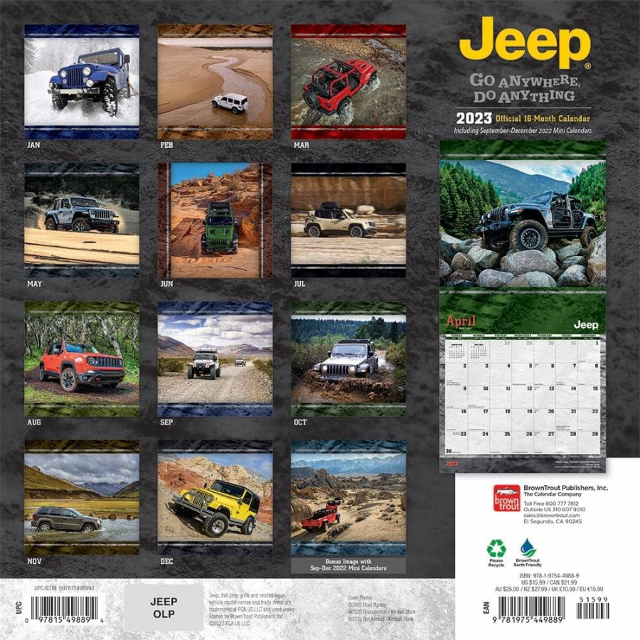 Jeep official x inch monthly square wall calendar browntrout offroad motor car