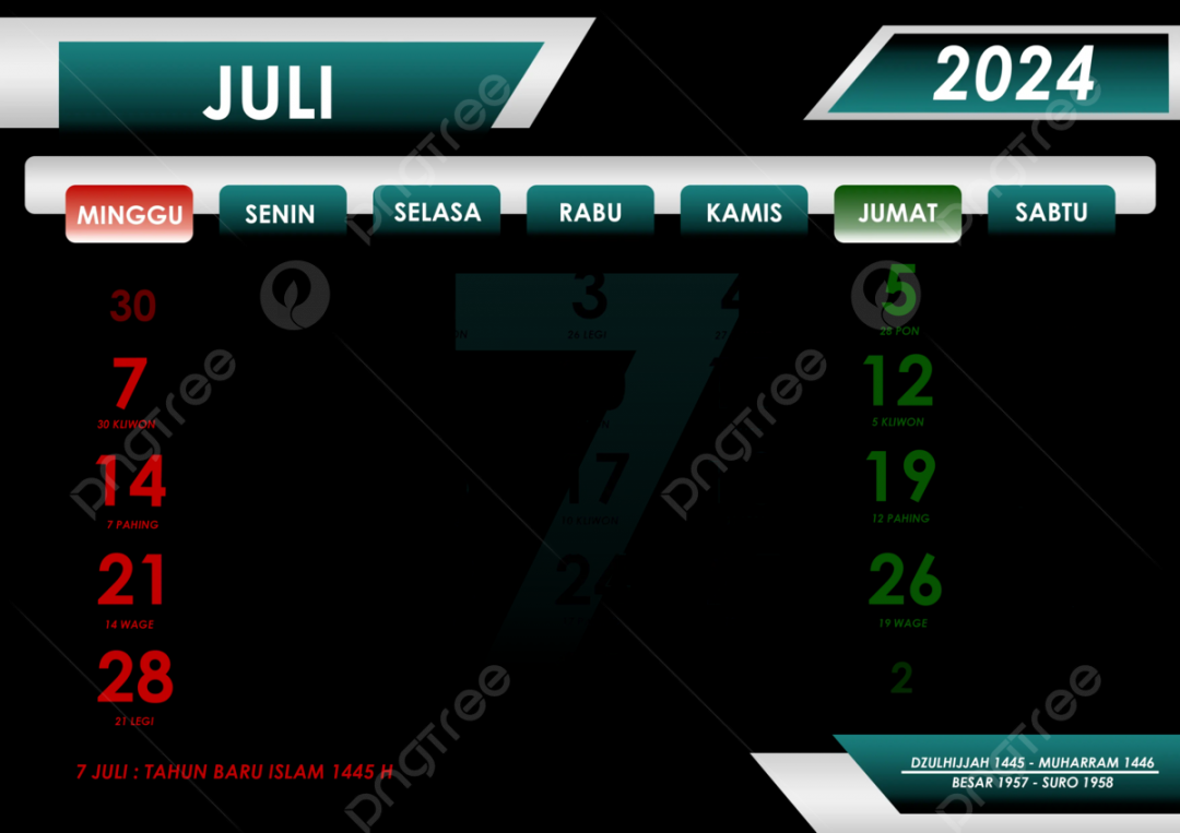 July  Calendar Along With The Red Dates Of Java And Hijriyah