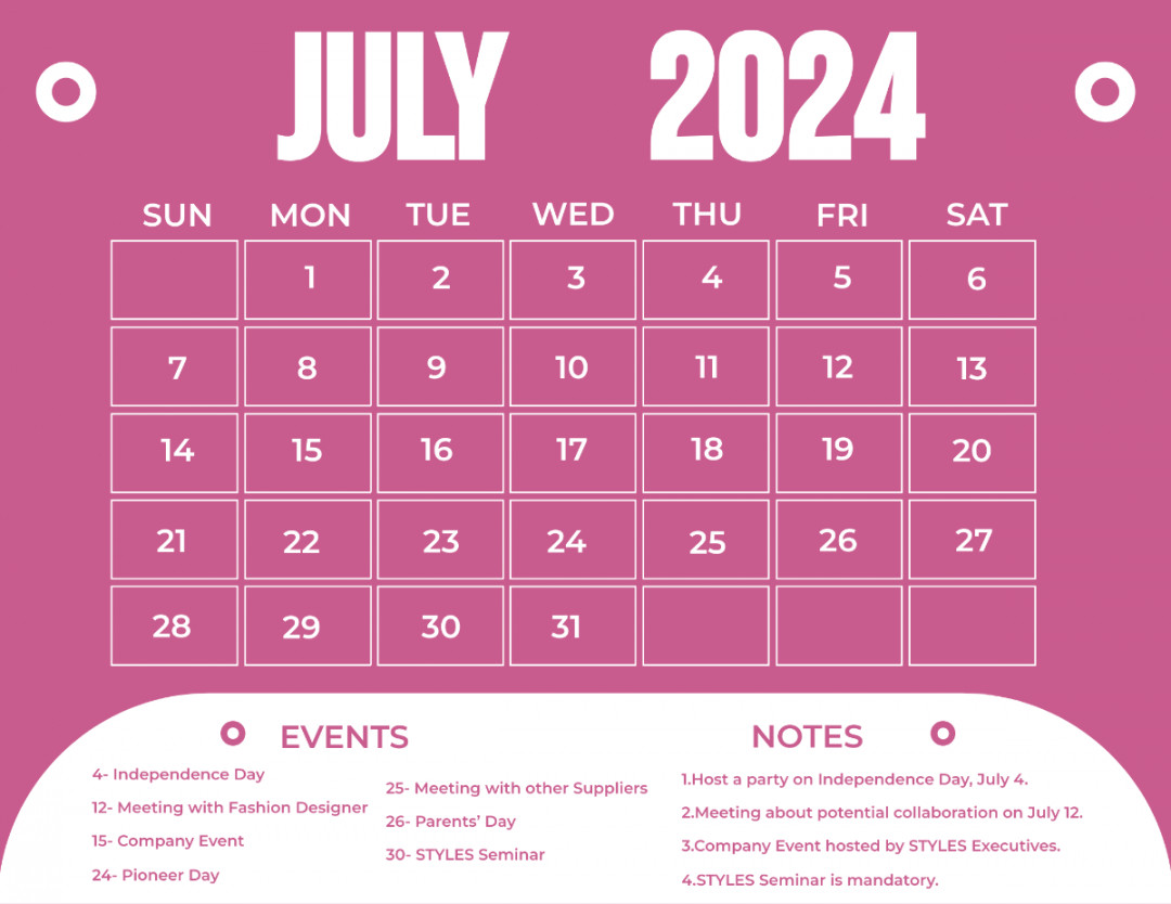 July  Calendar With Holidays Template - Edit Online & Download