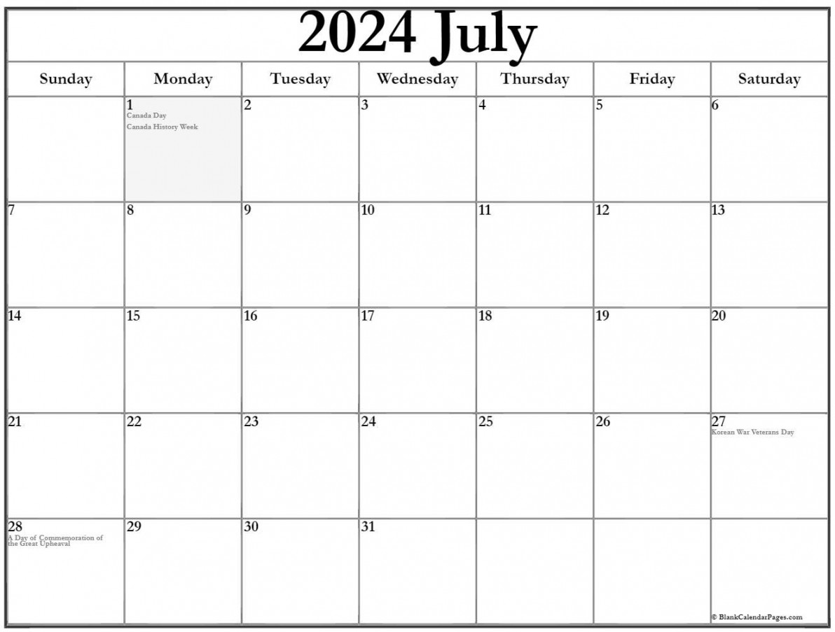 July  with holidays calendar