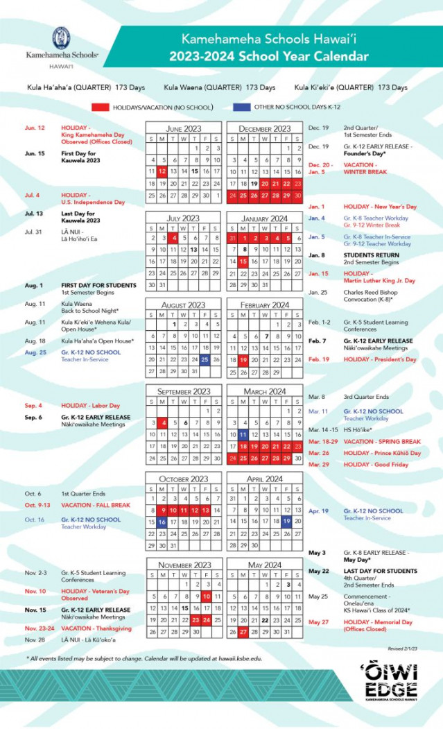 - K- Student School Year Calendar now available