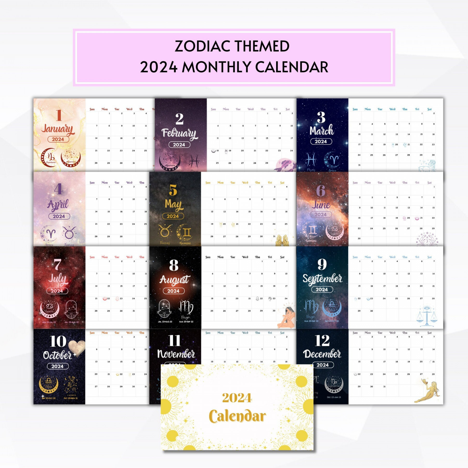 Monthly Calendar Zodiac Calendar Printable Monthly Calendar