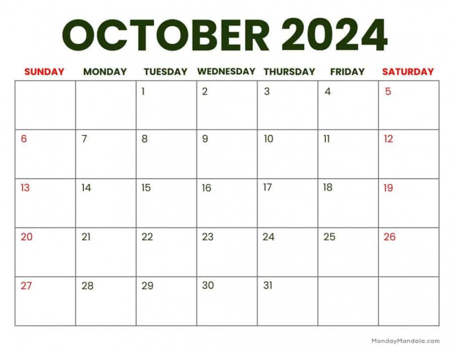 October  Calendars ( Free PDF Printables)