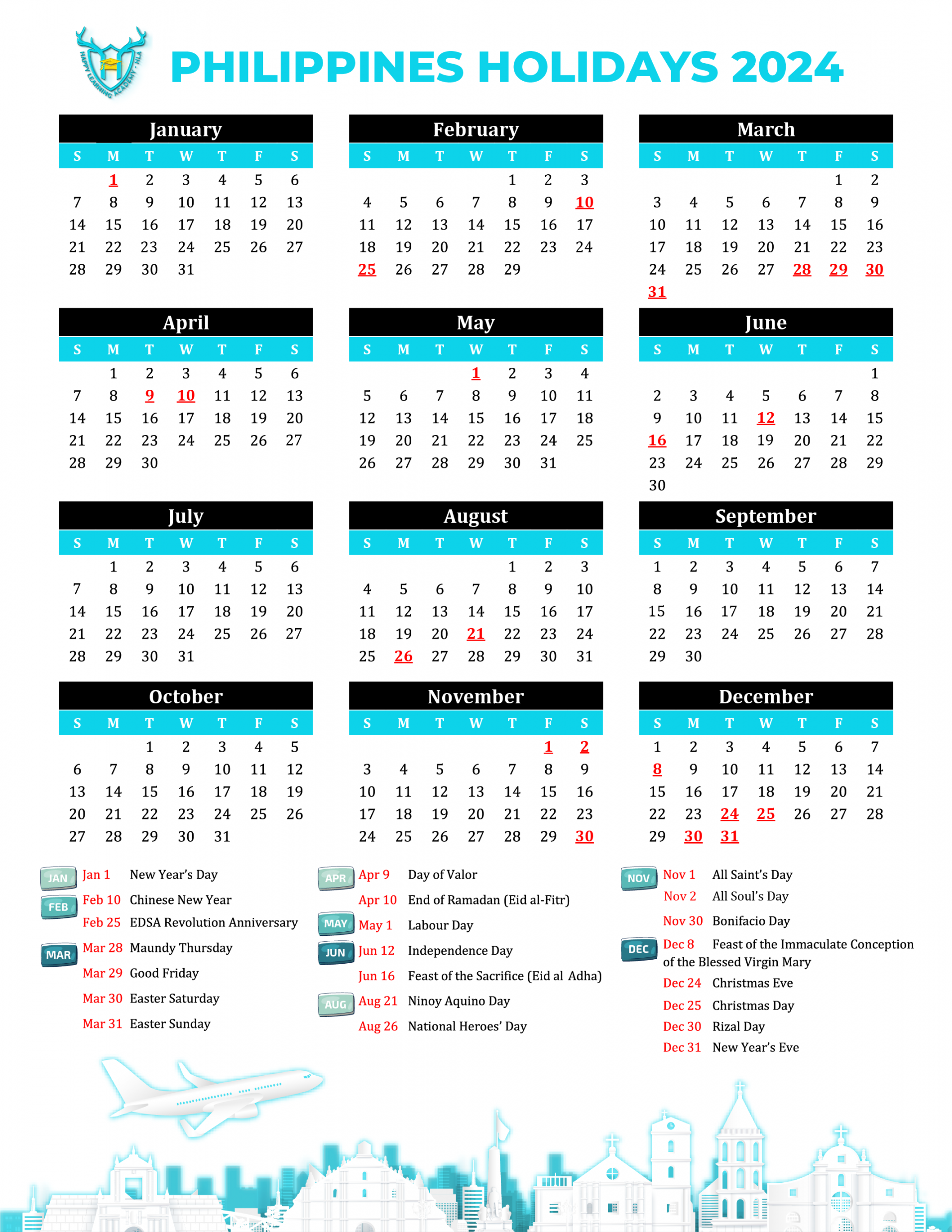 Philippines Holiday Calendar  - Happy Learning Academy