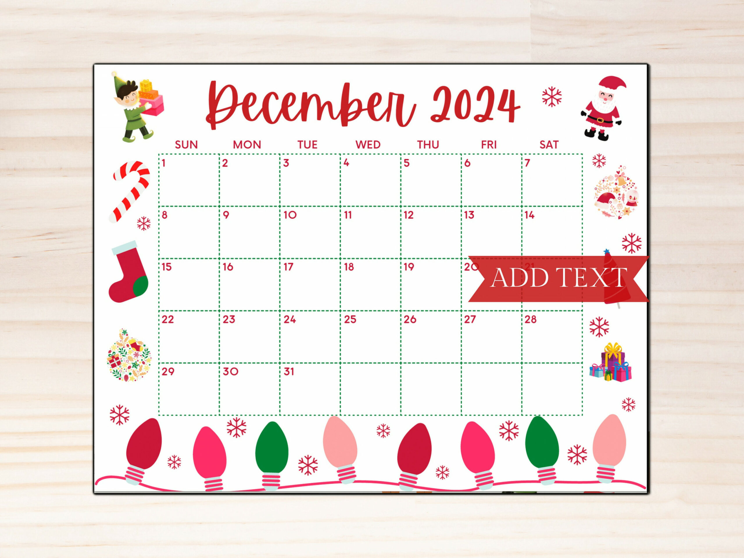 Printable December Calendar , Christmas Calendar, Holiday