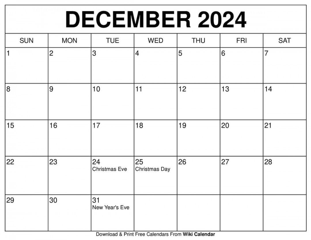 Printable december calendar templates with holidays