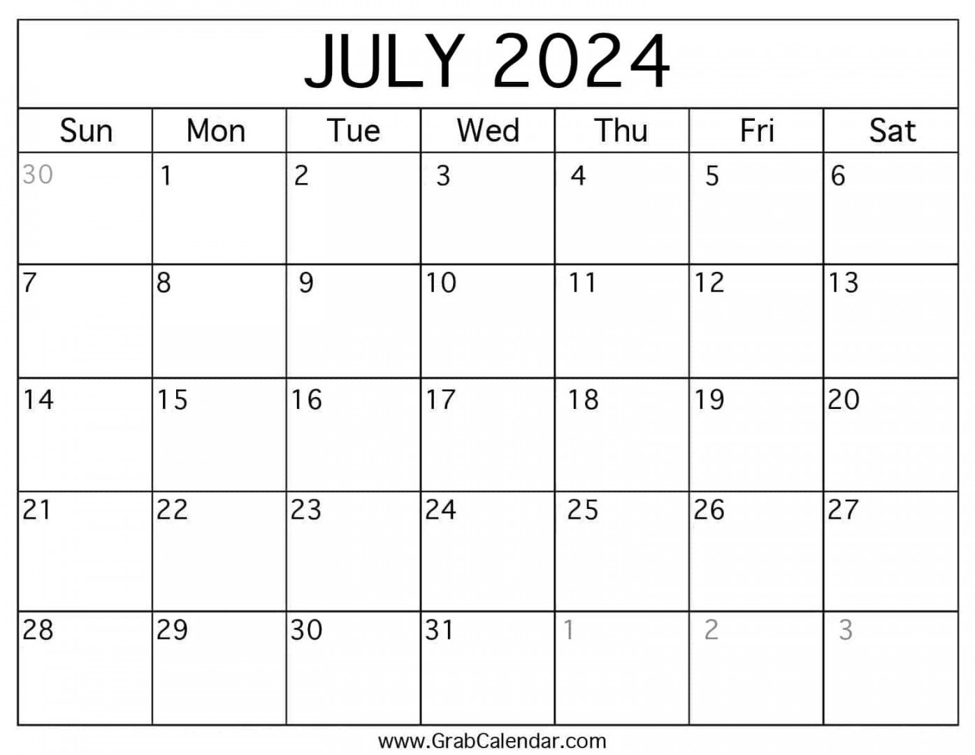 Printable July  Calendar