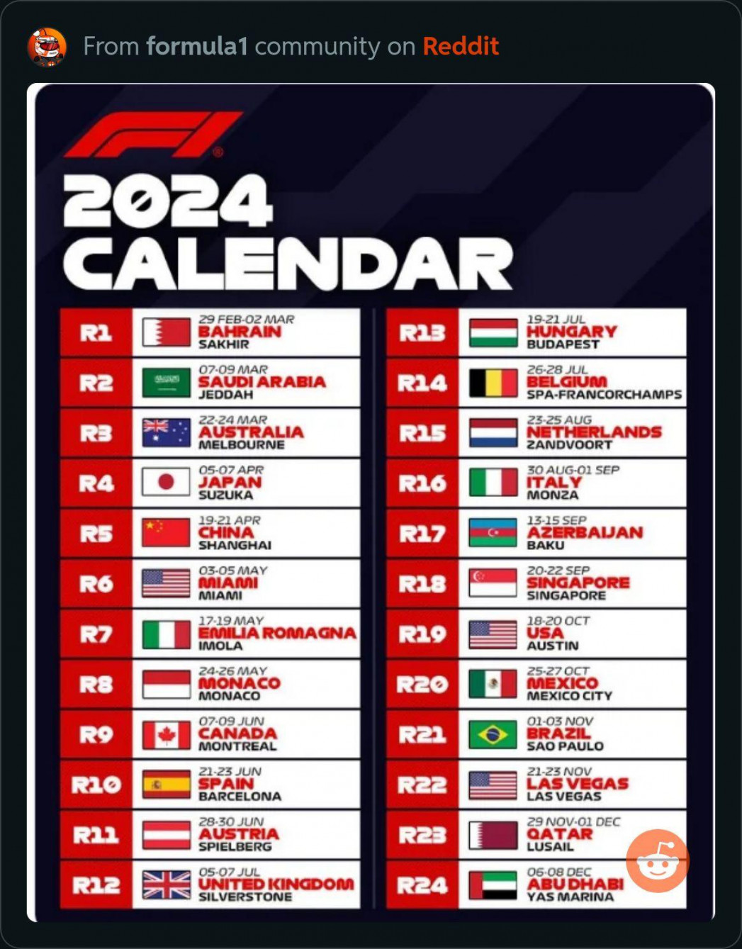 This is the track calender for next year