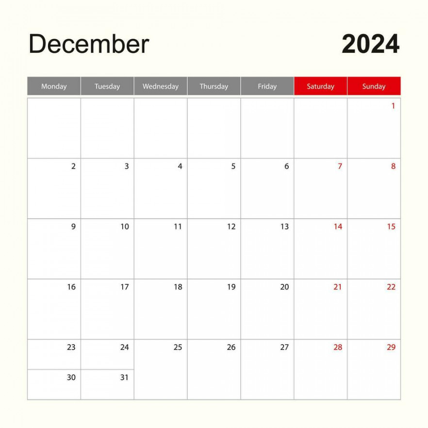 Wall calendar template for December