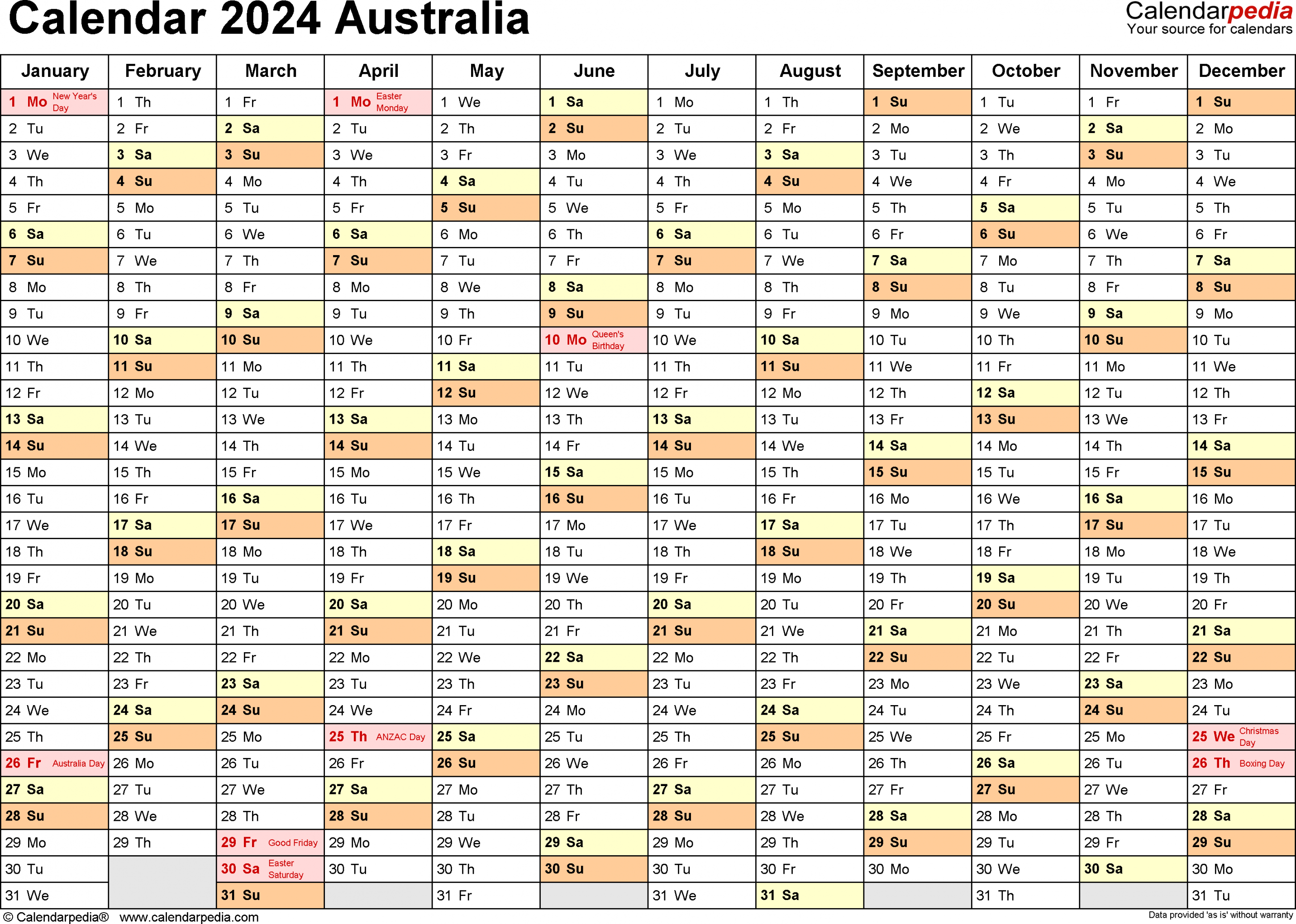 Australia calendar free printable pdf templates