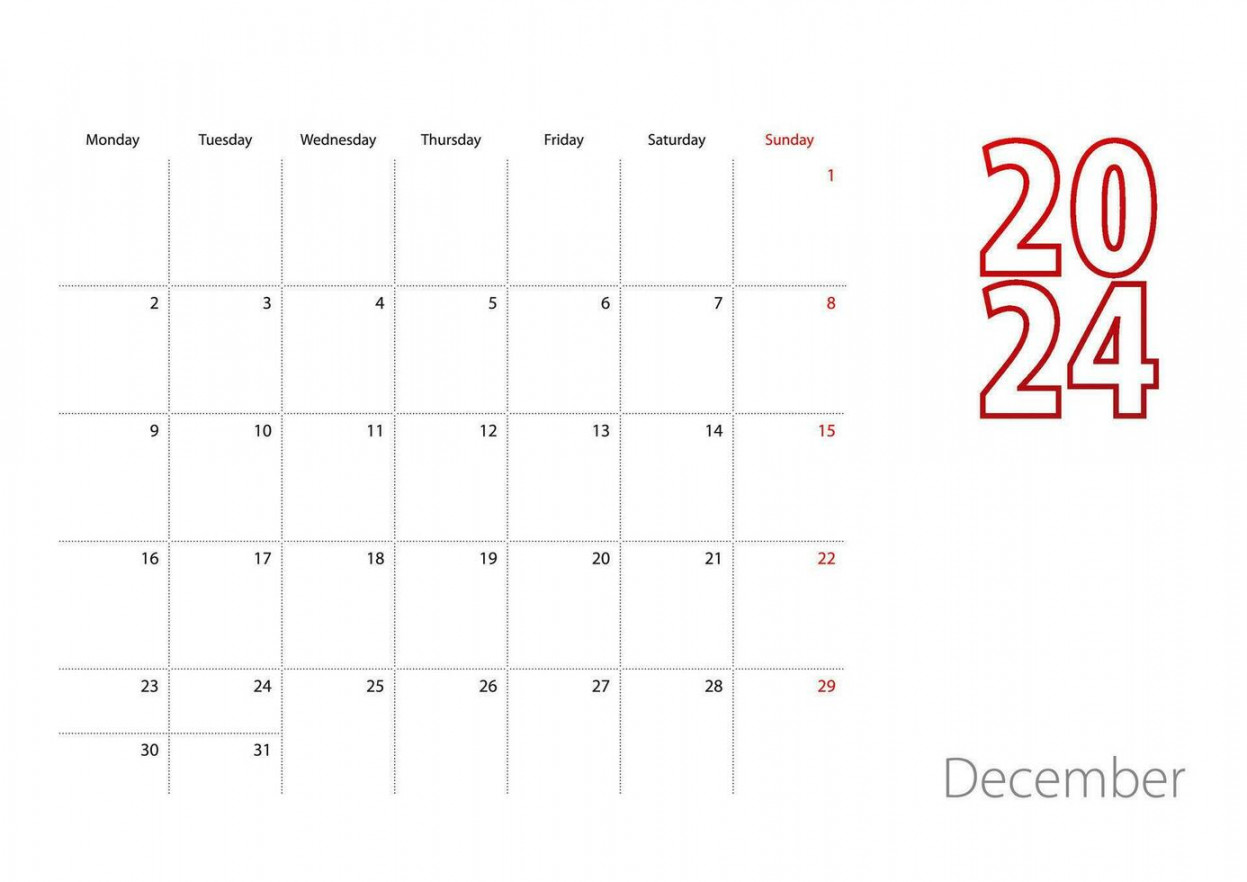 Calendar for December  in modern design, planner template