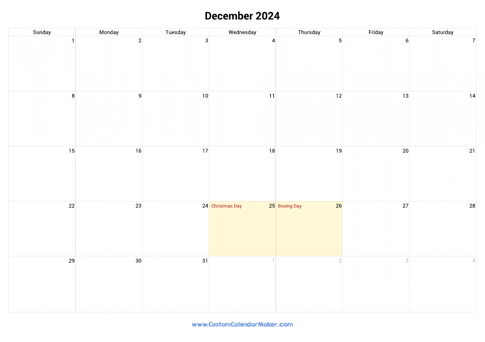 December printable calendar with australia holidays