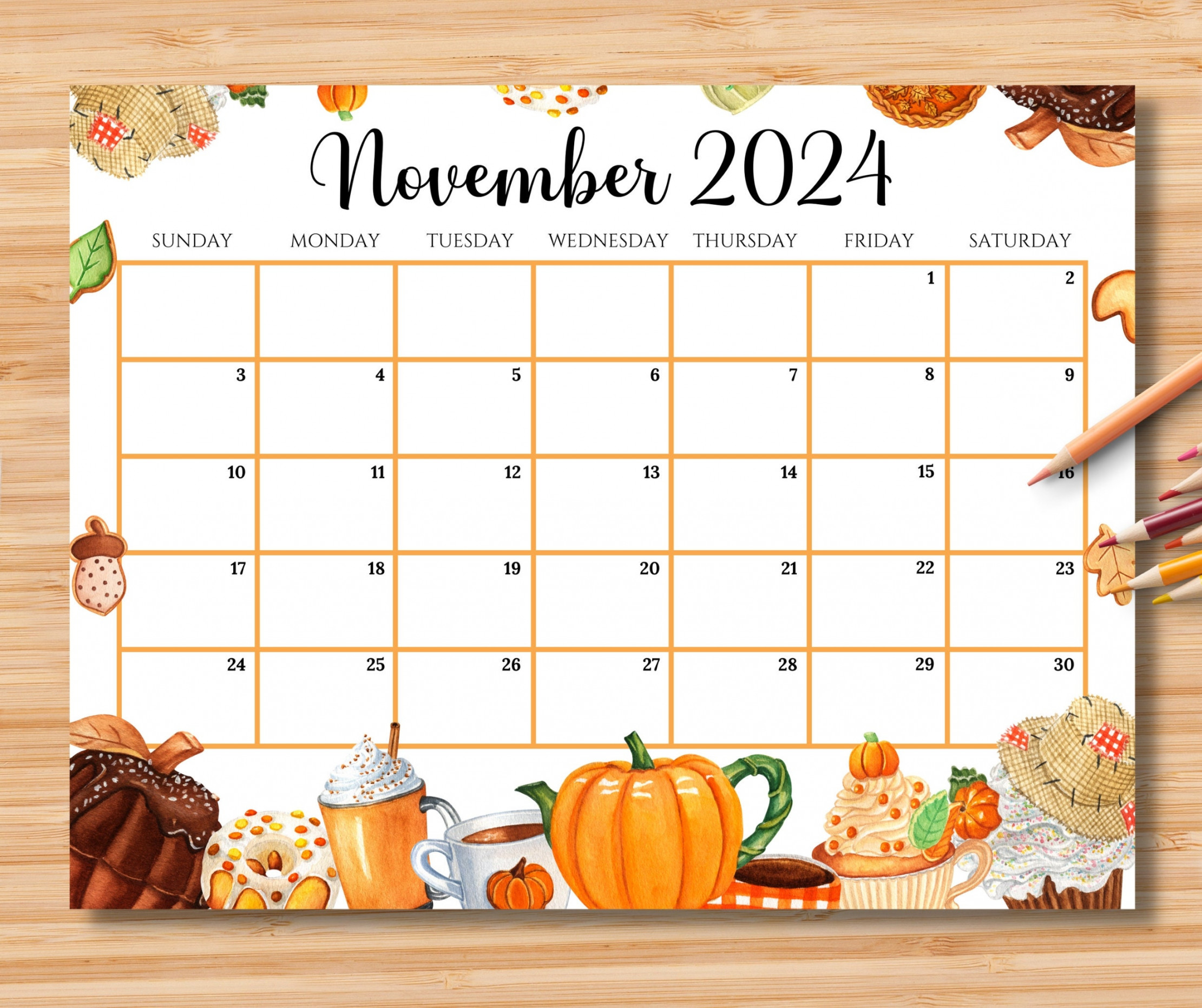 Editable november calendar, happy thanksgiving planner w