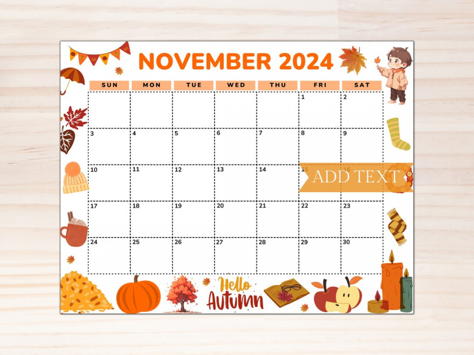 Editable November  Calendar, Printable Calendar , Fall Calendar,  Hello Autumn Weather, Monthly School Calendar, Fillable Calendar - Etsy