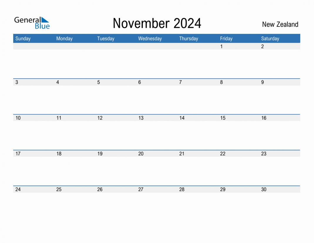 Editable November  Calendar with New Zealand Holidays