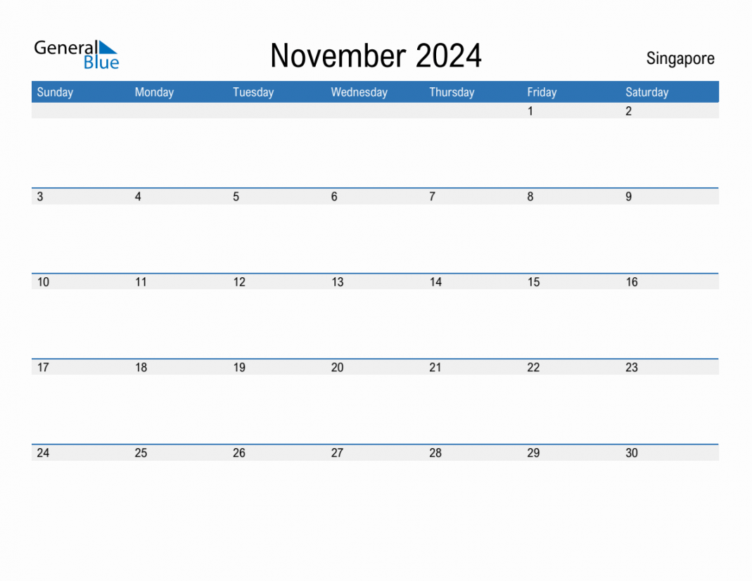Editable November  Calendar with Singapore Holidays