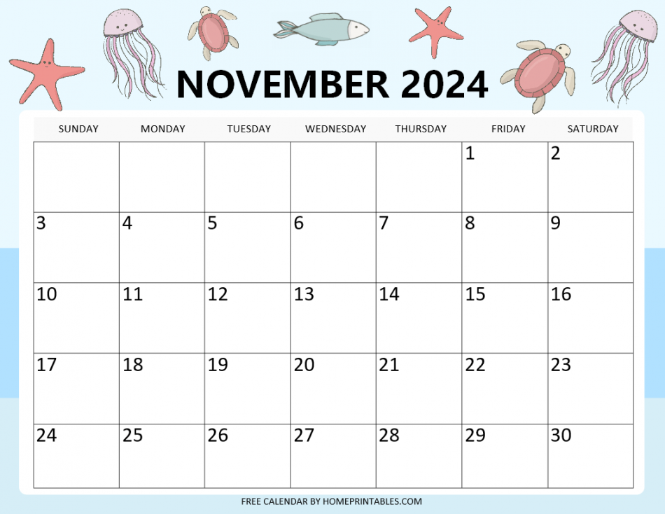 Free November  Calendars with Holidays - Cute Templates!