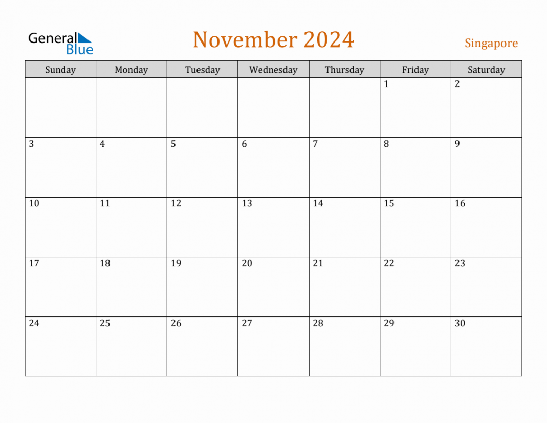 Free November  Singapore Calendar