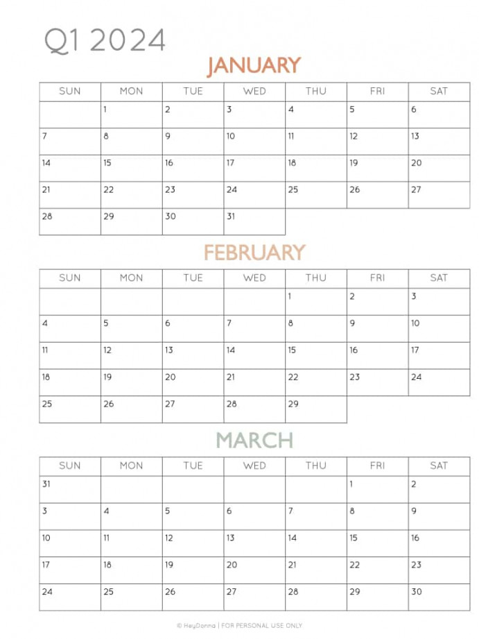  month quarterly calendar printables free hey donna