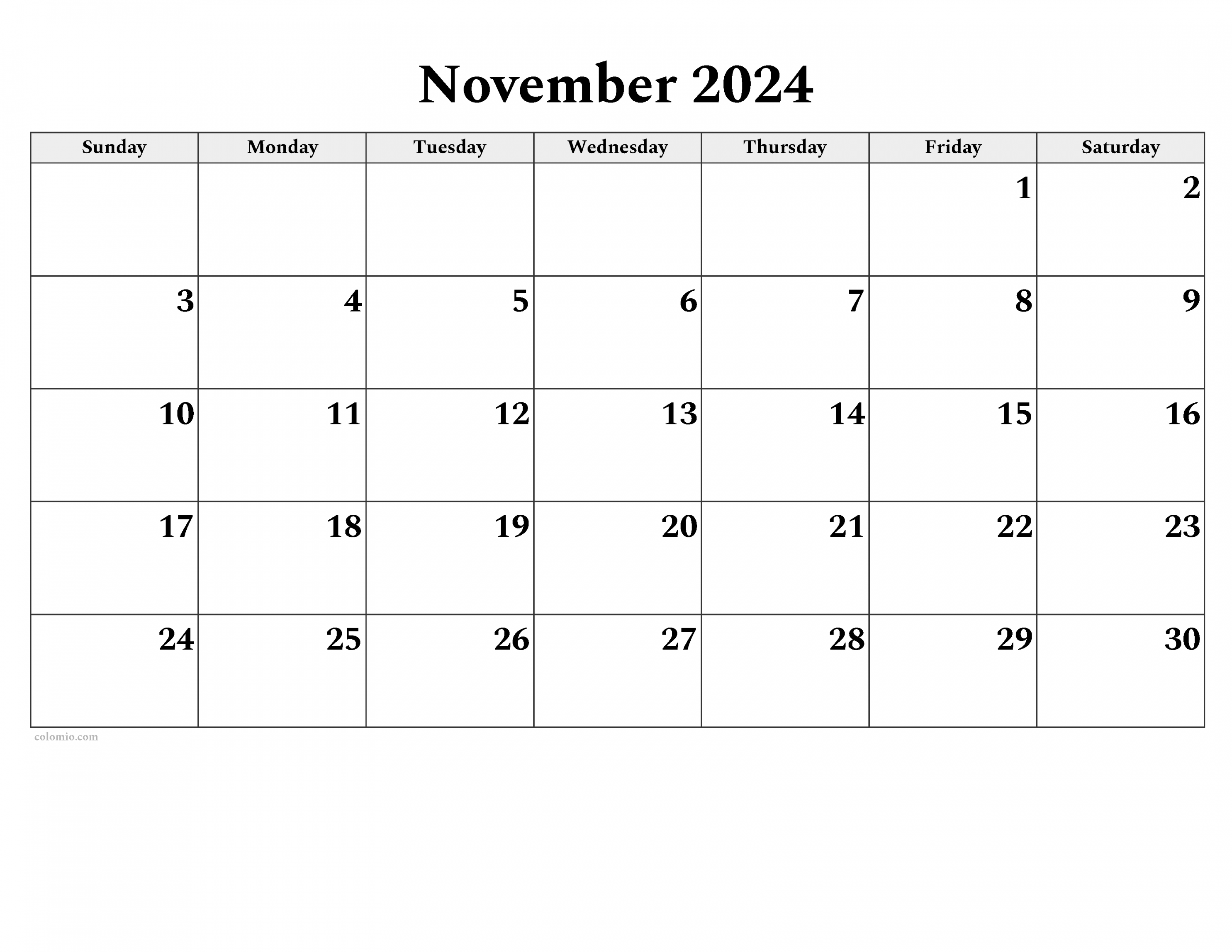 November  Calendar  Free Printable PDF, XLS and PNG