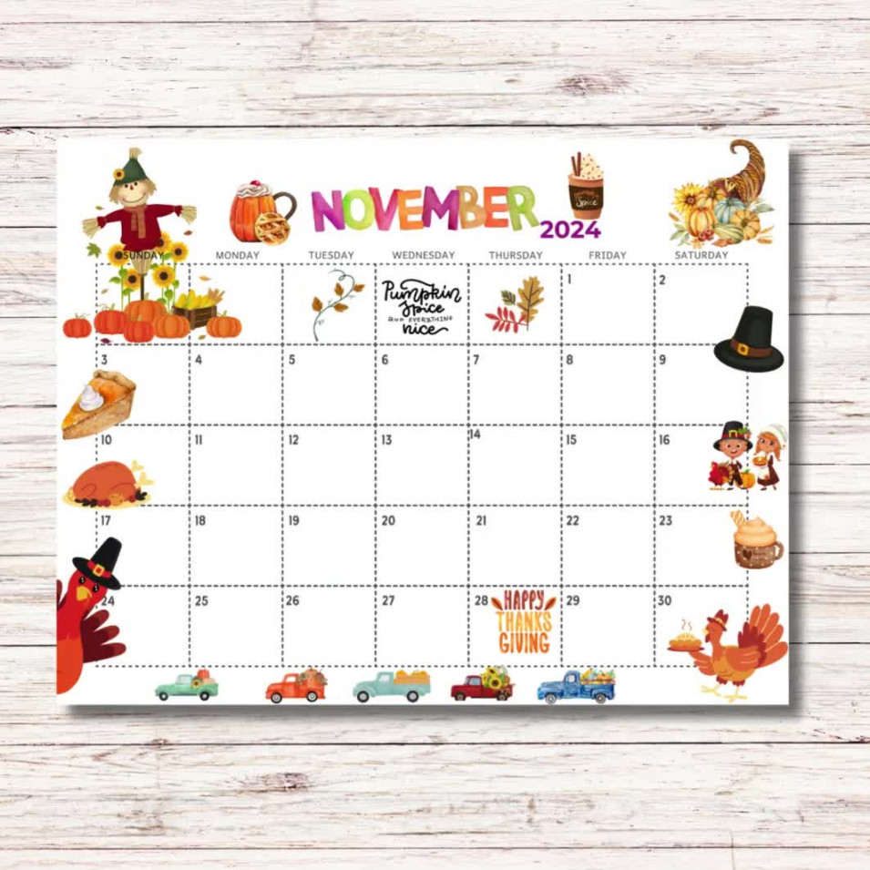 November  Calendar Printable Kids Calendar  Calendar