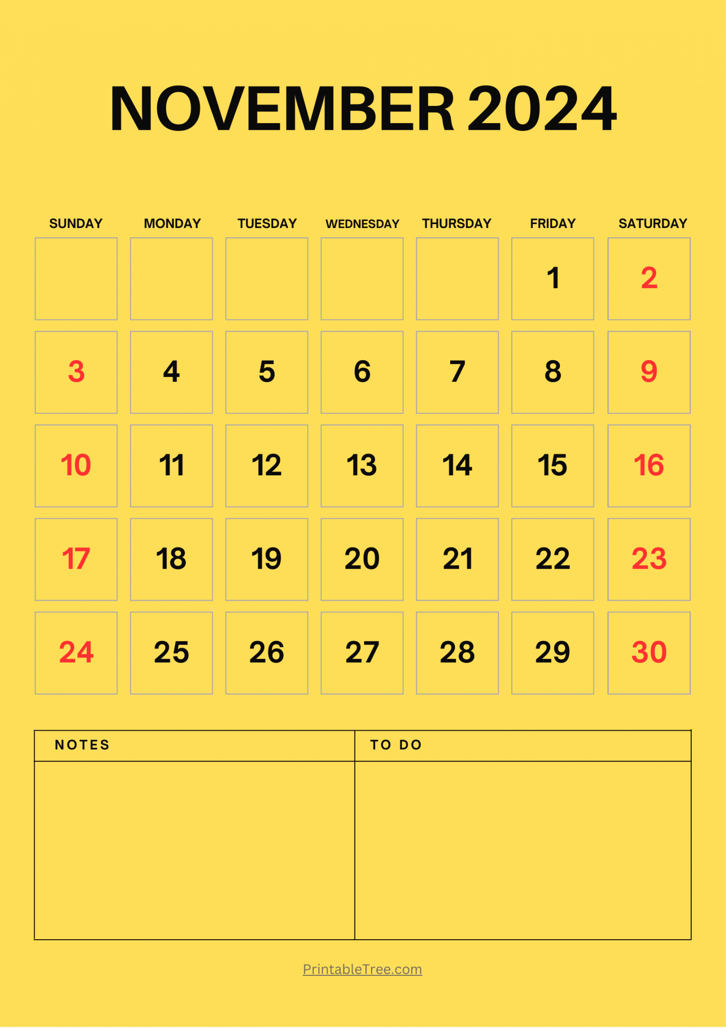 November  Calendar Printable PDF Template With Holidays