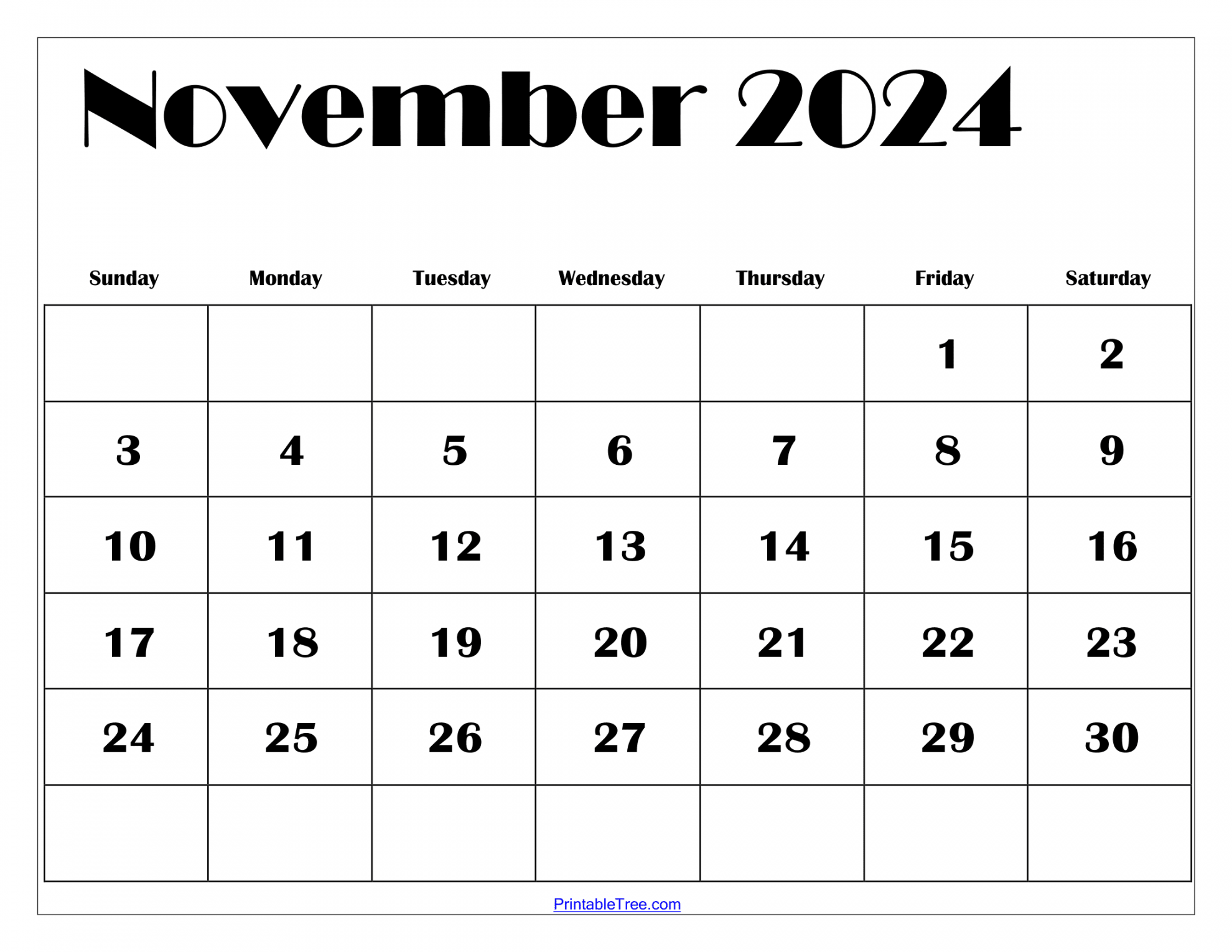 November calendar printable pdf template with holidays