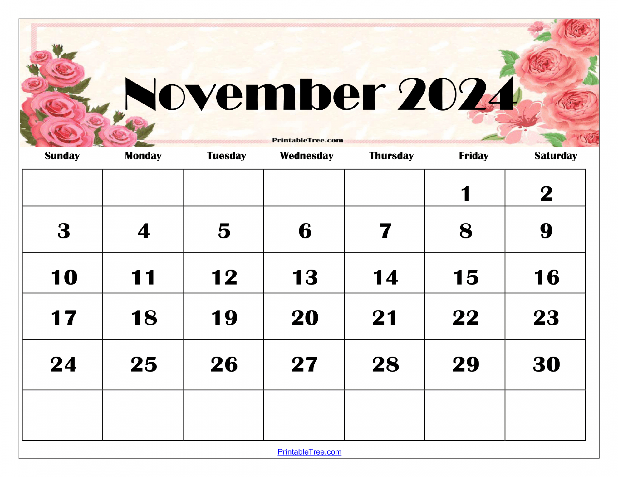 November calendar printable pdf template with holidays