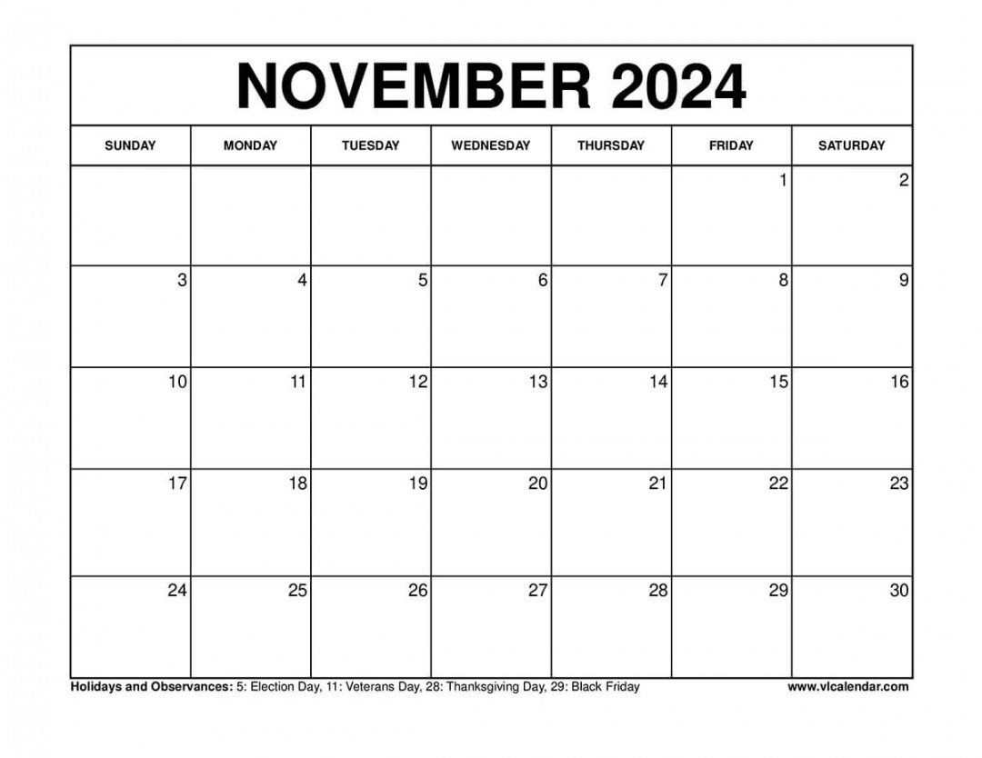 November calendar printable templates with holidays