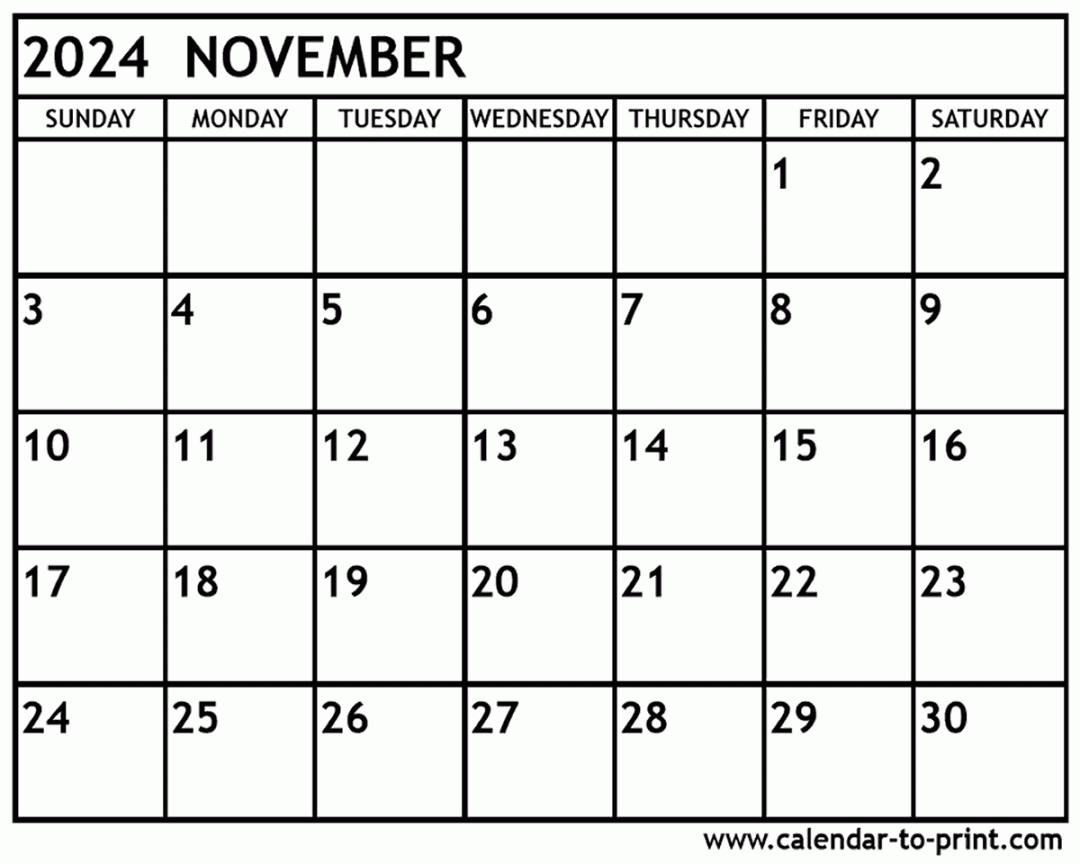 November  Calendar Printable