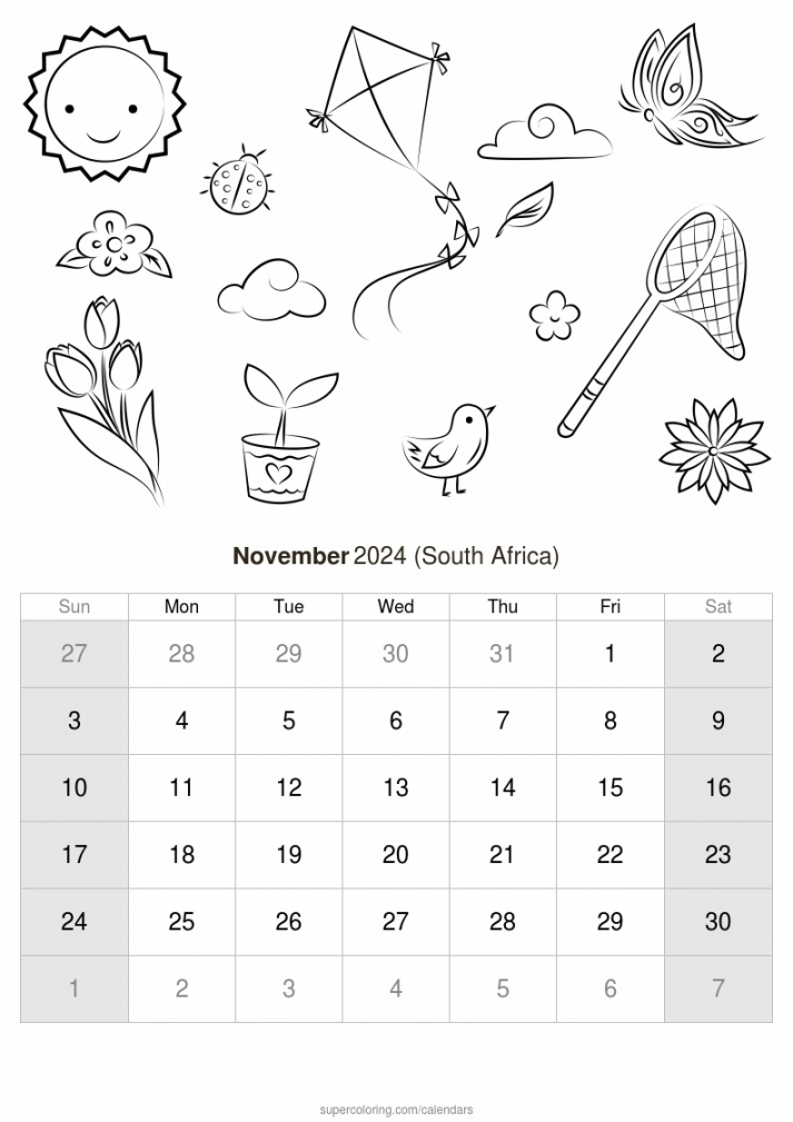 November  calendar - South Africa
