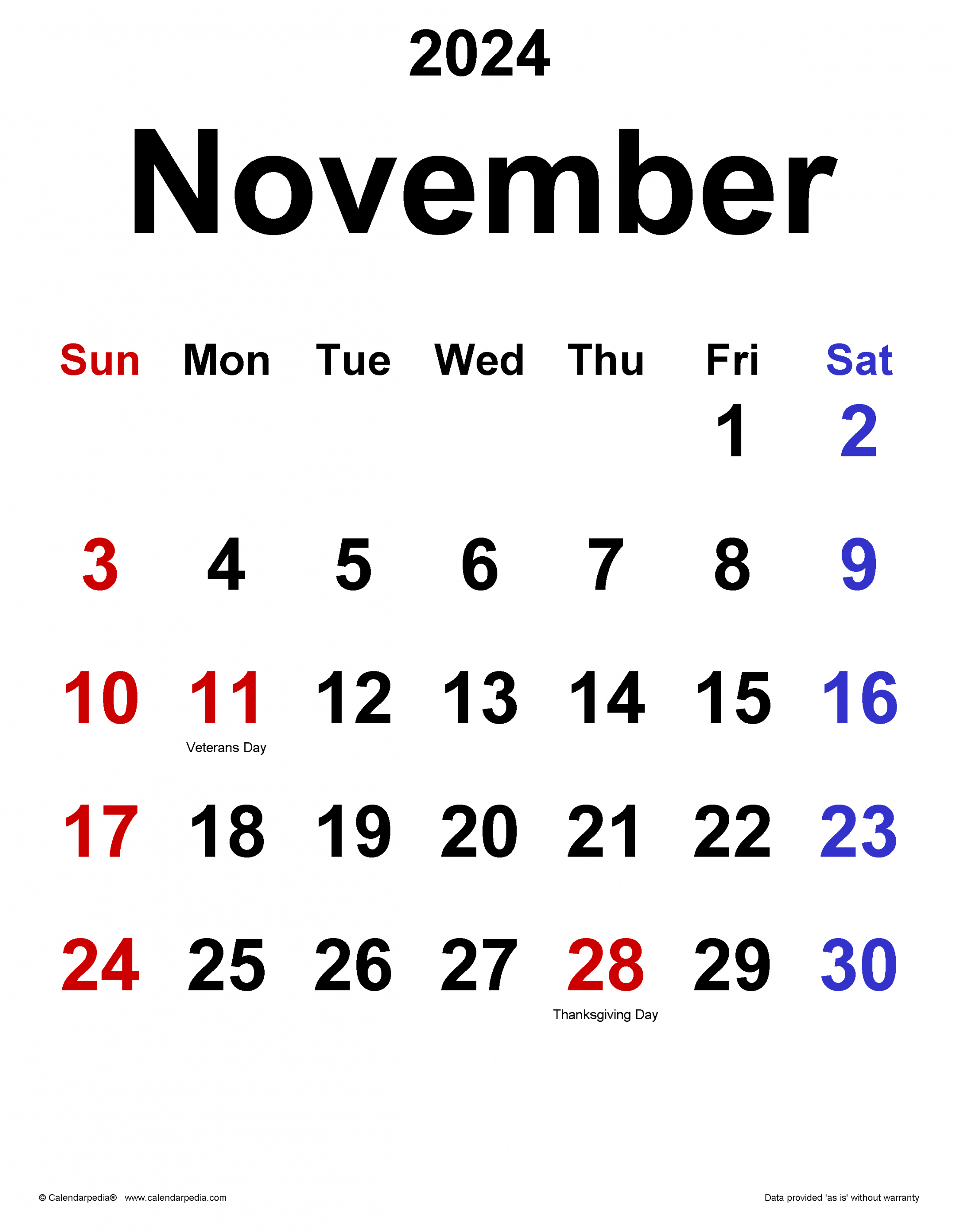 November calendar templates for word, excel and pdf