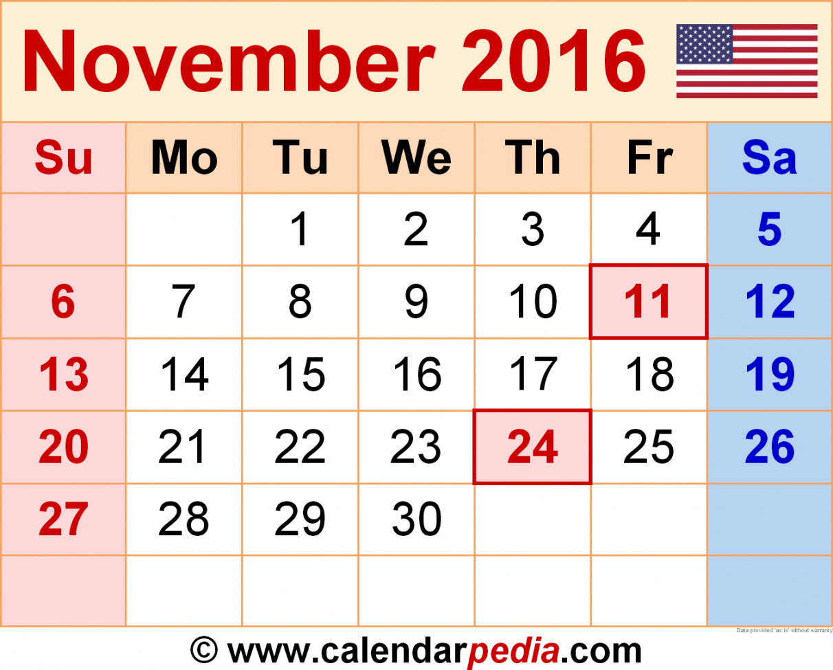 November calendar templates for word, excel and pdf