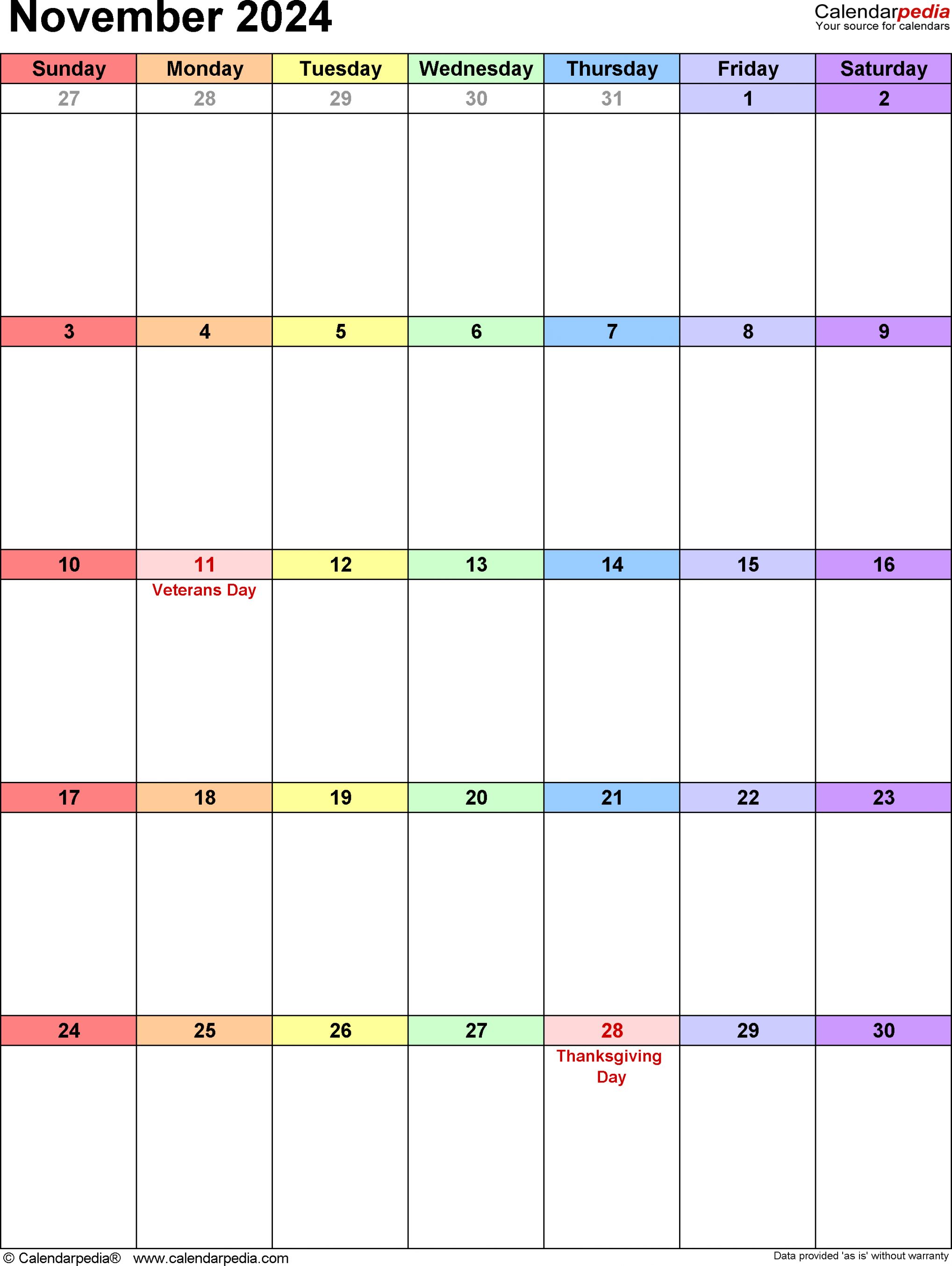 November calendar templates for word, excel and pdf