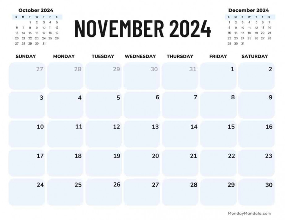 November  Calendars ( Free Printable PDFs)