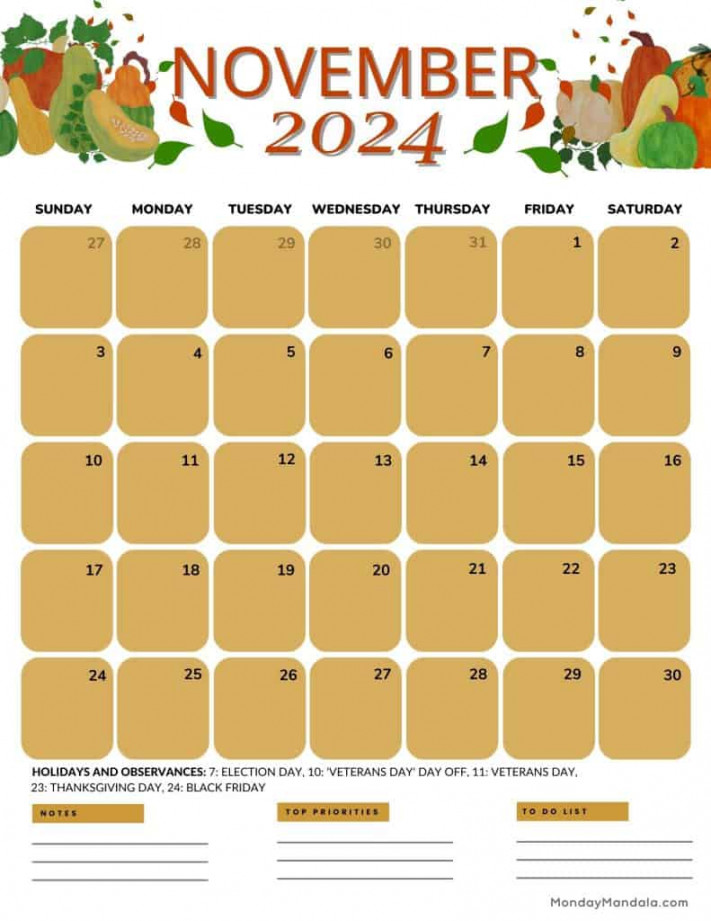 November calendars ( free printable pdfs)