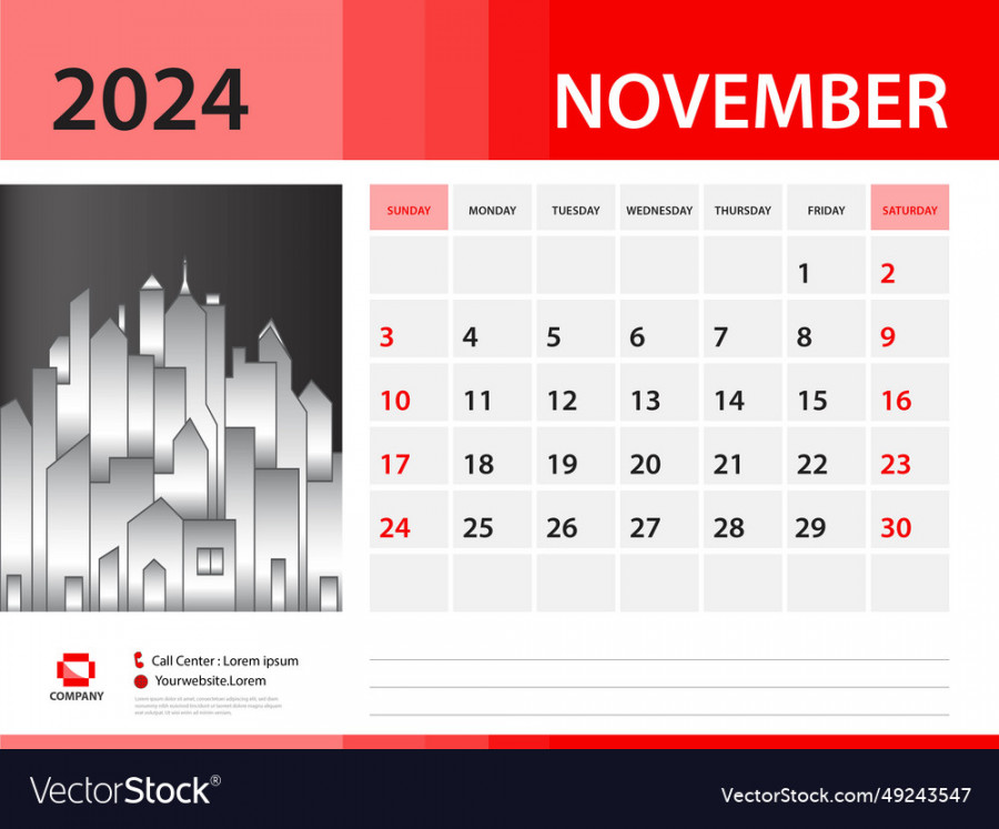 November  year- calendar template desk Vector Image