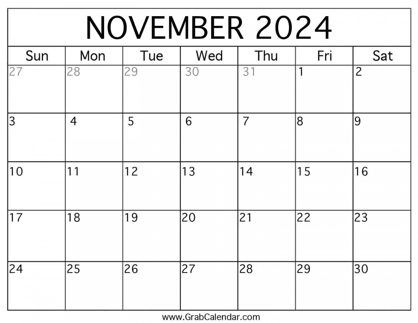 Printable november calendar