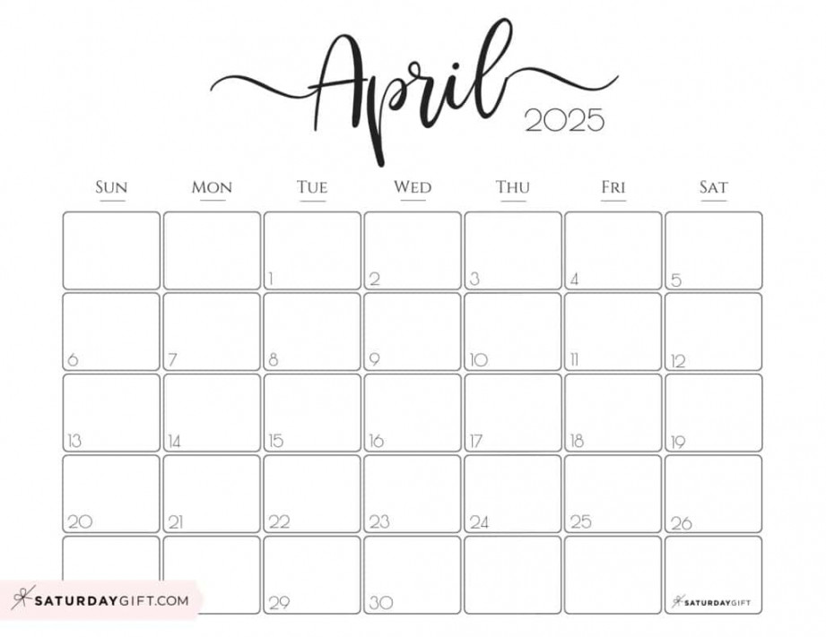 April  Calendar -  Cute & FREE Printables  SaturdayGift