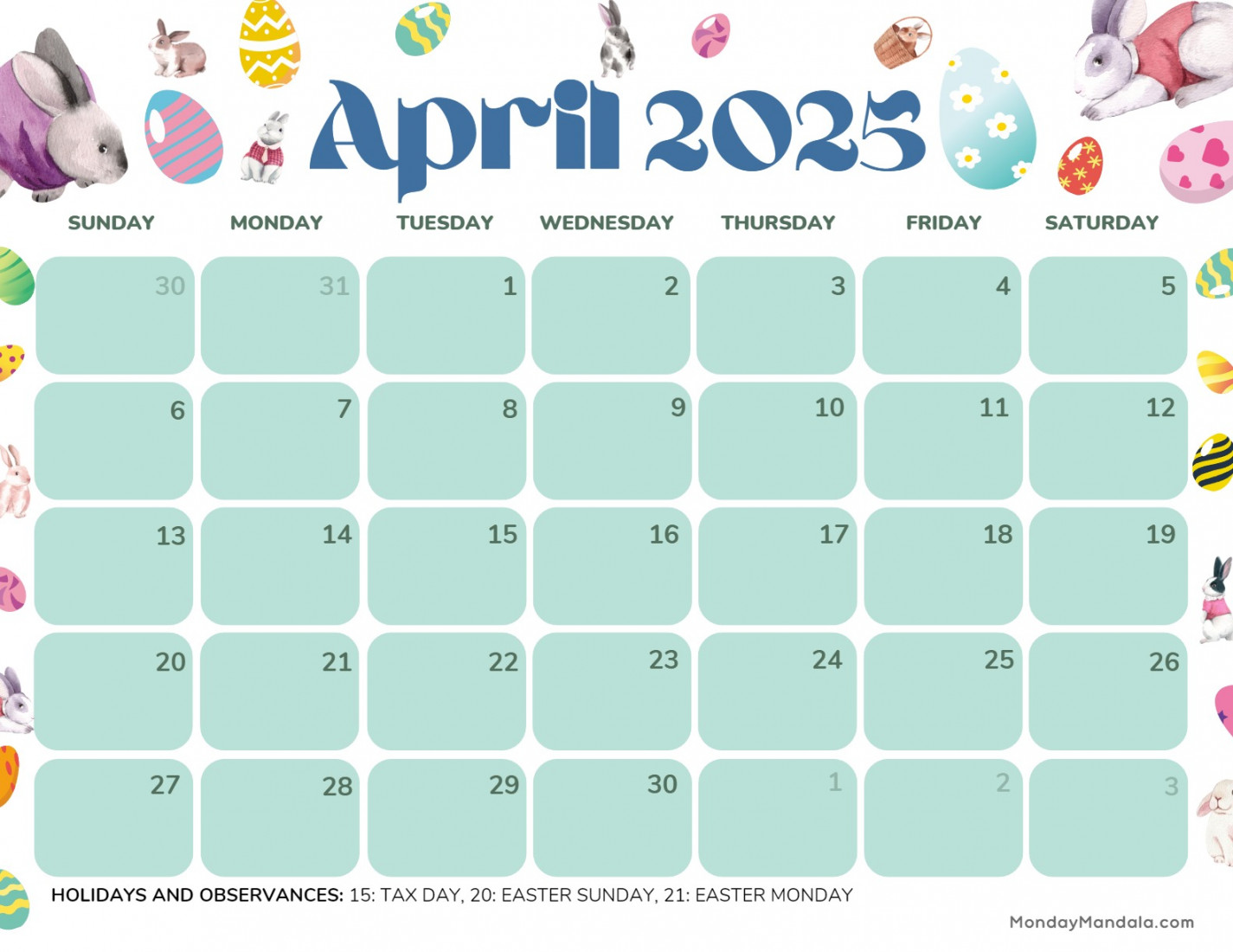 April  Calendar ( Free PDF Printables)