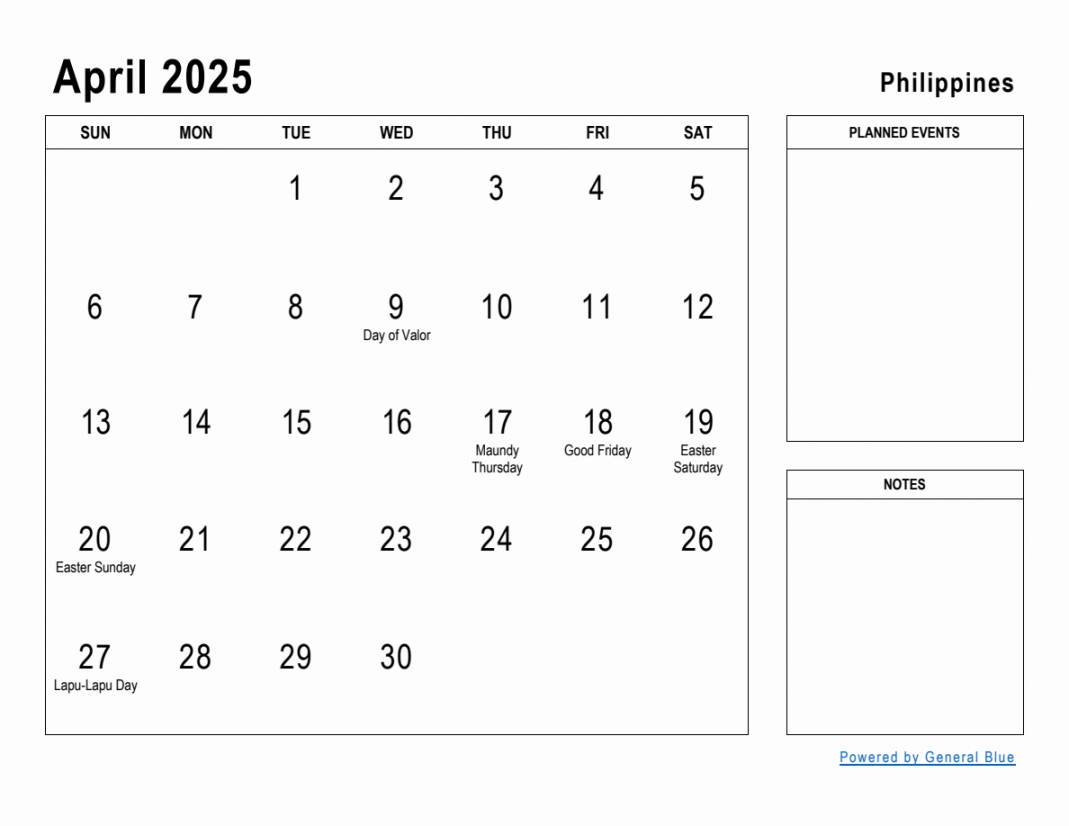 April planner with philippines holidays