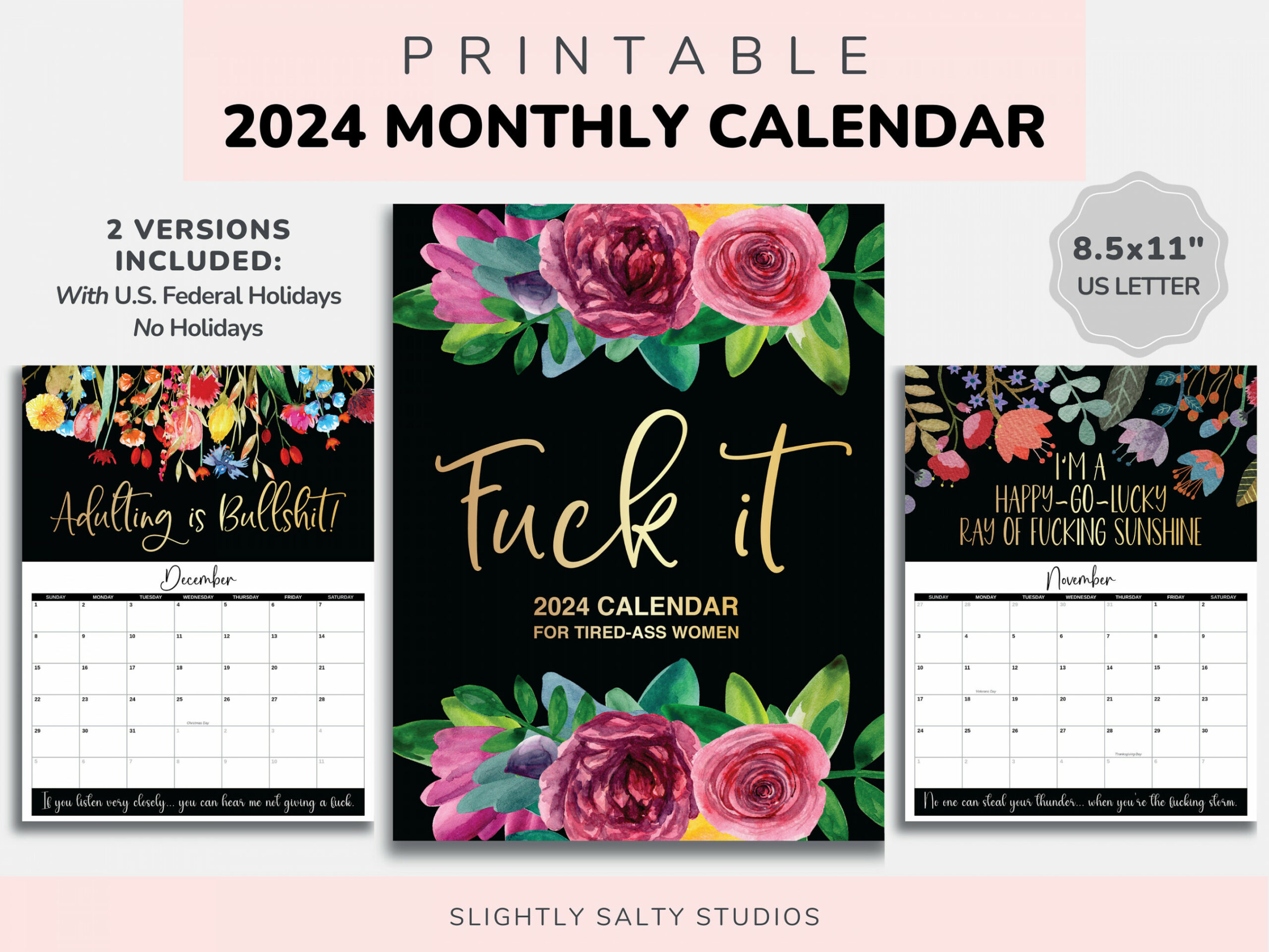 Calendar Printable,  Digital Calendar,  Swear