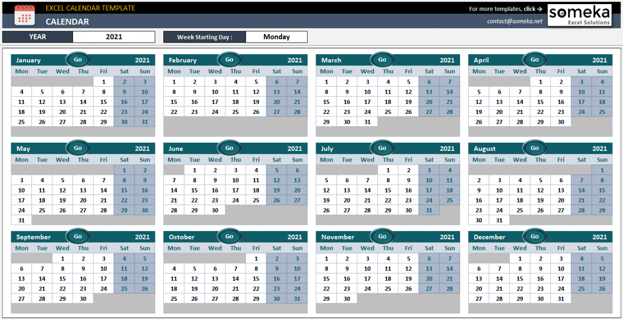 Dynamic Calendar Excel Template   Blank Calendar in Excel