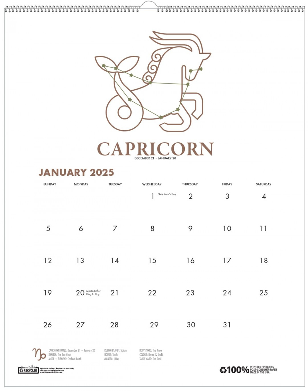 House of Doolittle  Monthly Wall Calendar, Zodiac,  x  Inches,  January - December (HOD-)