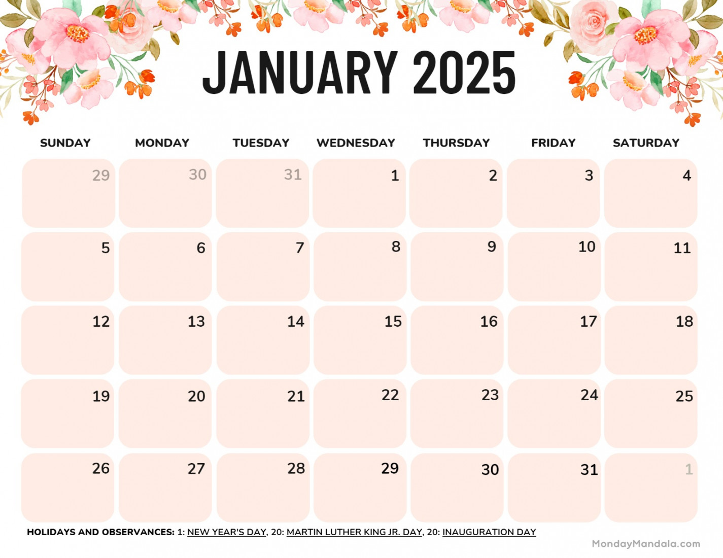 January calendar ( free pdf printables)