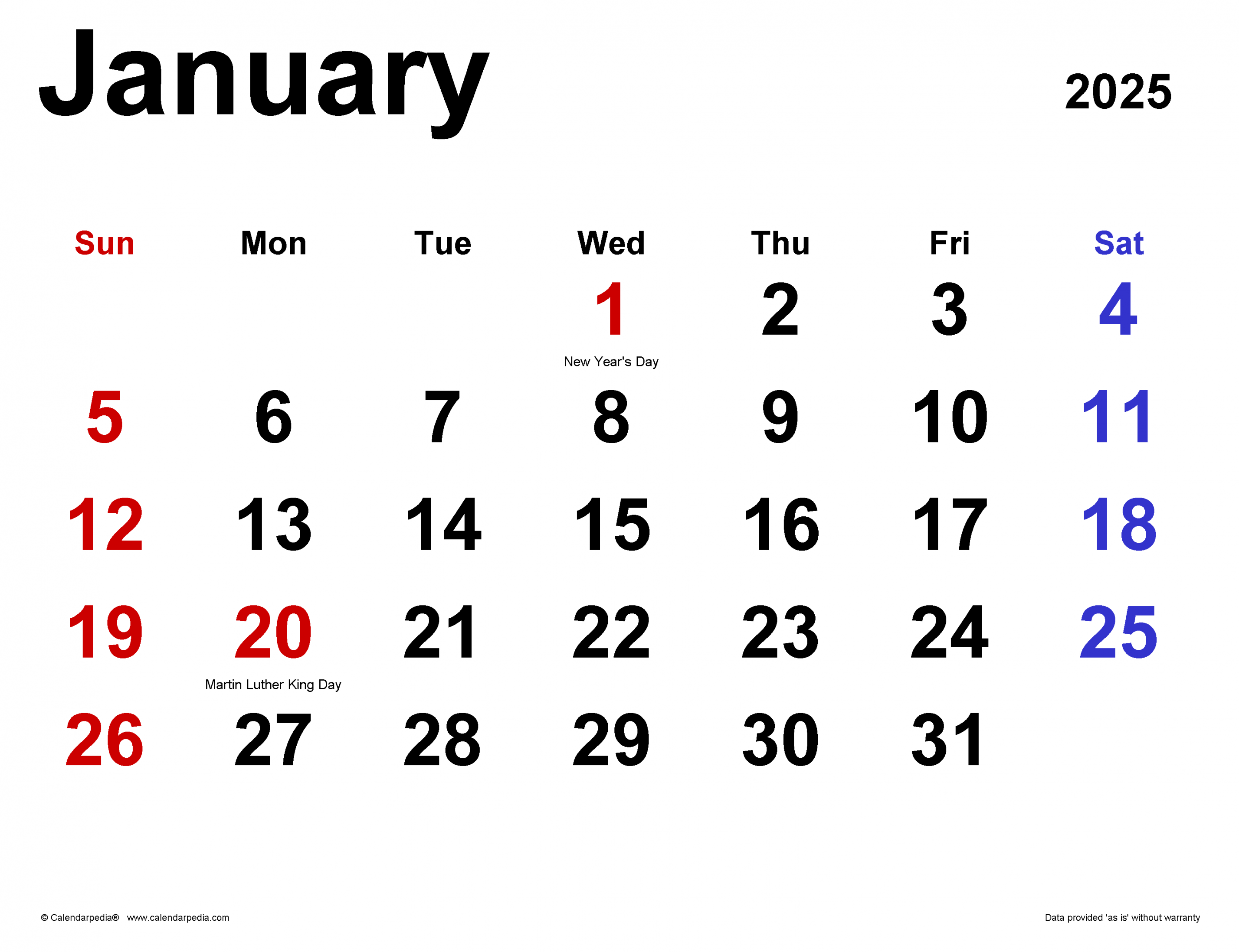 January calendar templates for word, excel and pdf