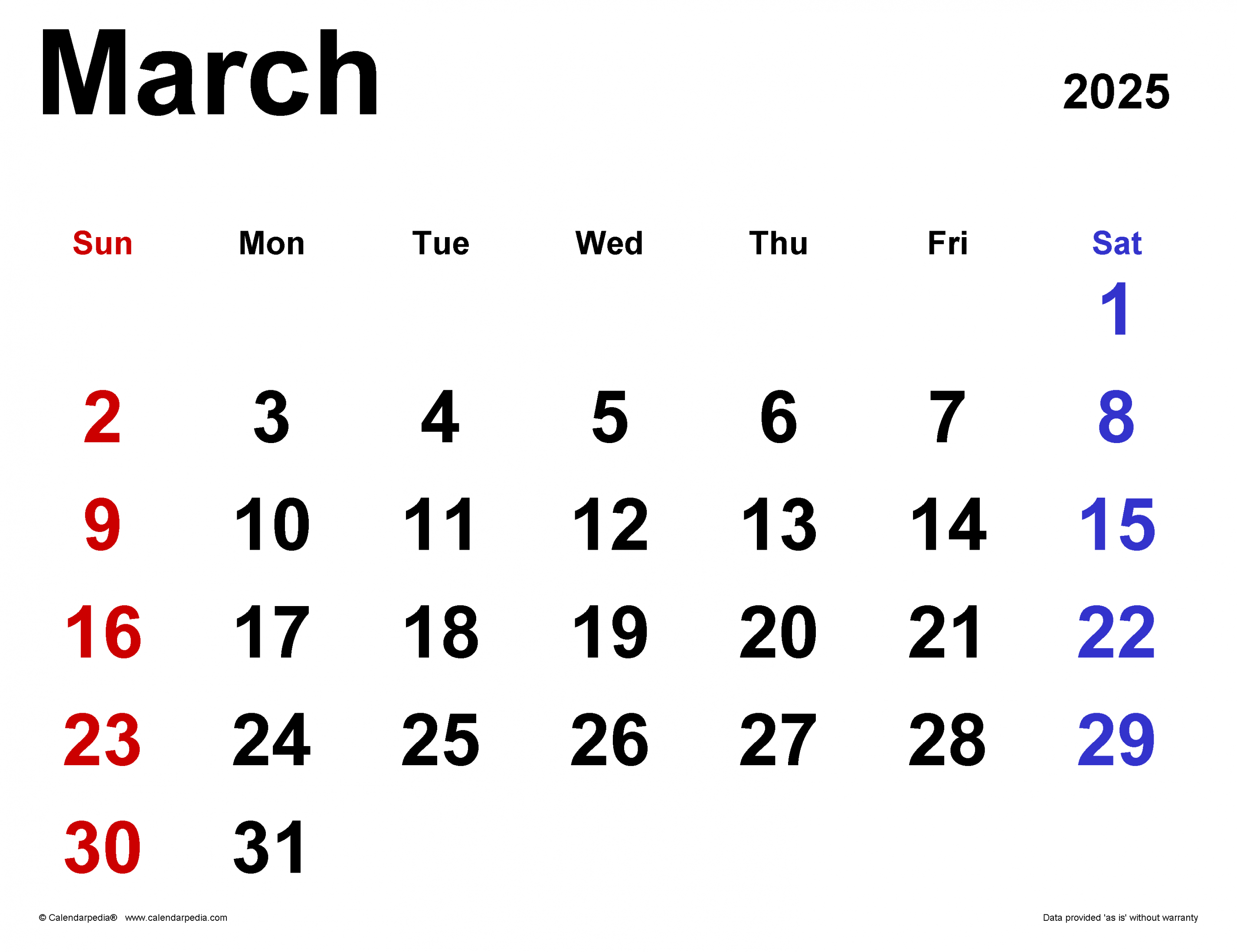 March calendar templates for word, excel and pdf