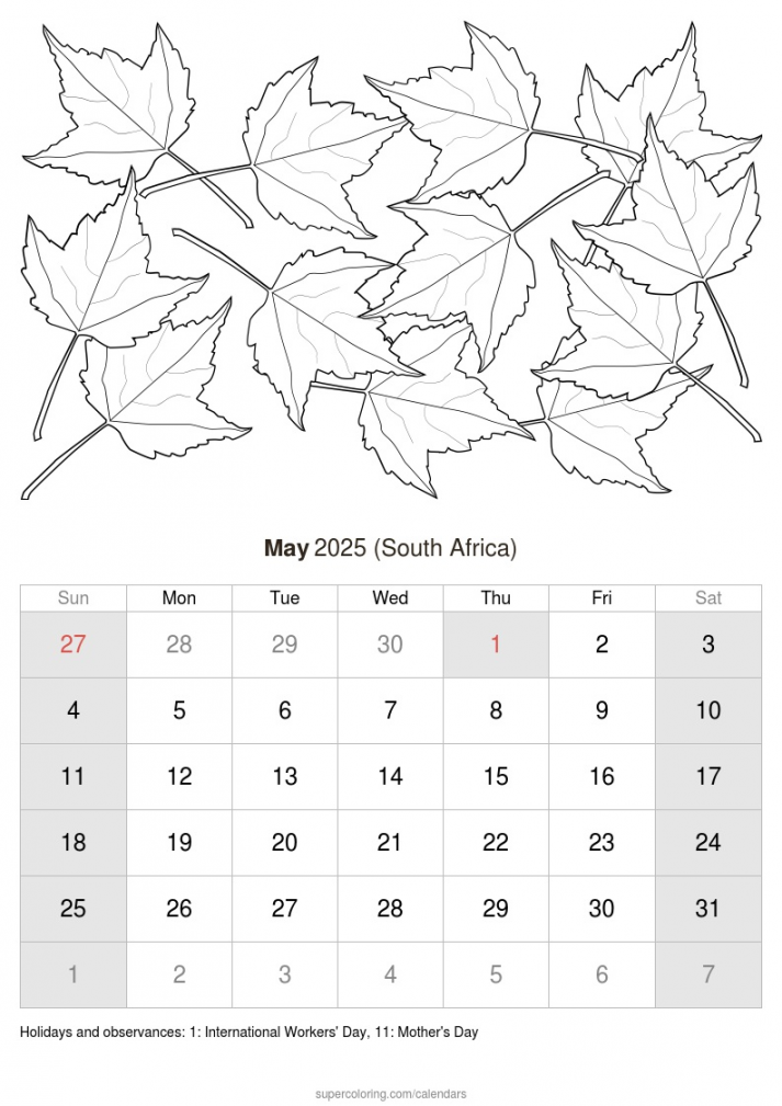 May  calendar - South Africa