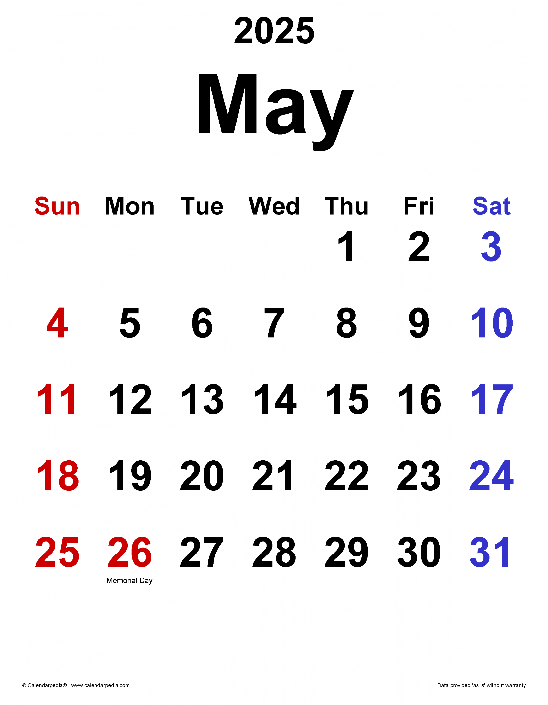 May calendar templates for word, excel and pdf